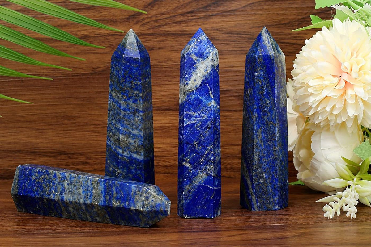 LAIDANLA Lapis Lazuli Healing Crystals Wands 3.5-4" Polishing Natural Reiki Energy Wand Stone Hexagonal Point Obelisk Large Crystal Gemstones for Meditation Therapy Crystal Grid Gifts Decoration 1Pcs