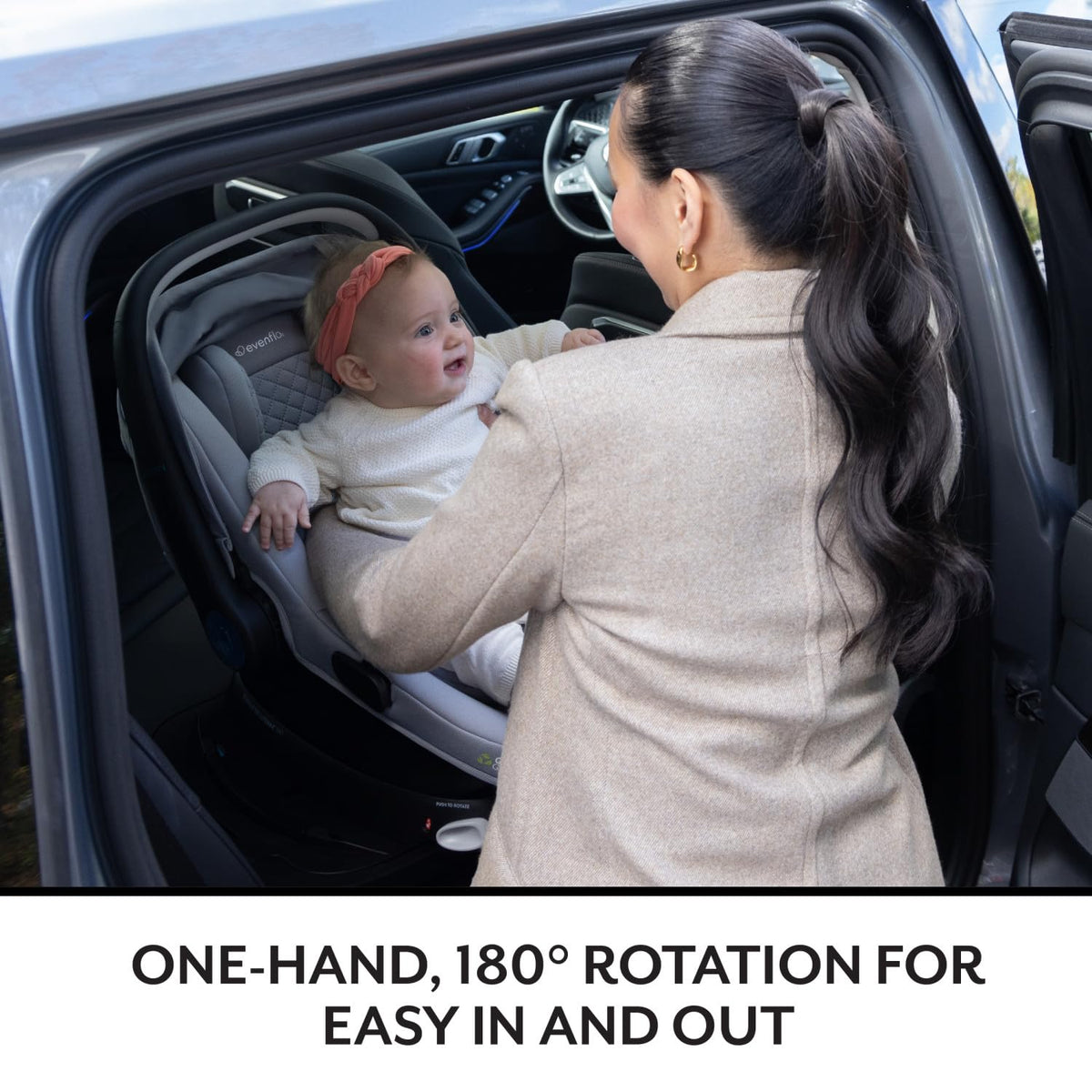 Evenflo Shyft Intuiti+ Travel System Featuring Revolve180 LiteMax NXT Preemie and Infant Car Seat with SensorySoothe and Green & Gentle (Jasper Black)
