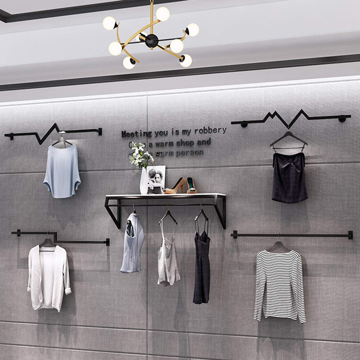 JHNKOJ Heavy Wall-Mounted Metal Garment Rack,Commercial Clothing Store Display Rack Suspended Ceiling Hanger,Clothes Hanger Rod for Retail Stores,Clothes Rod for Boutiqu,D