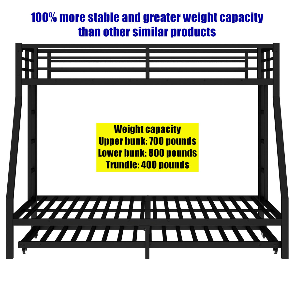 NOAHLEO Stronger & Safer Heavy Duty Metal Twin XL Over Queen Size Bunk Bed with Twin Trundle for Adults Teens, More Stable Thickened Steel Bunkbed (Twin XL Over Queen with Twin Trundle)