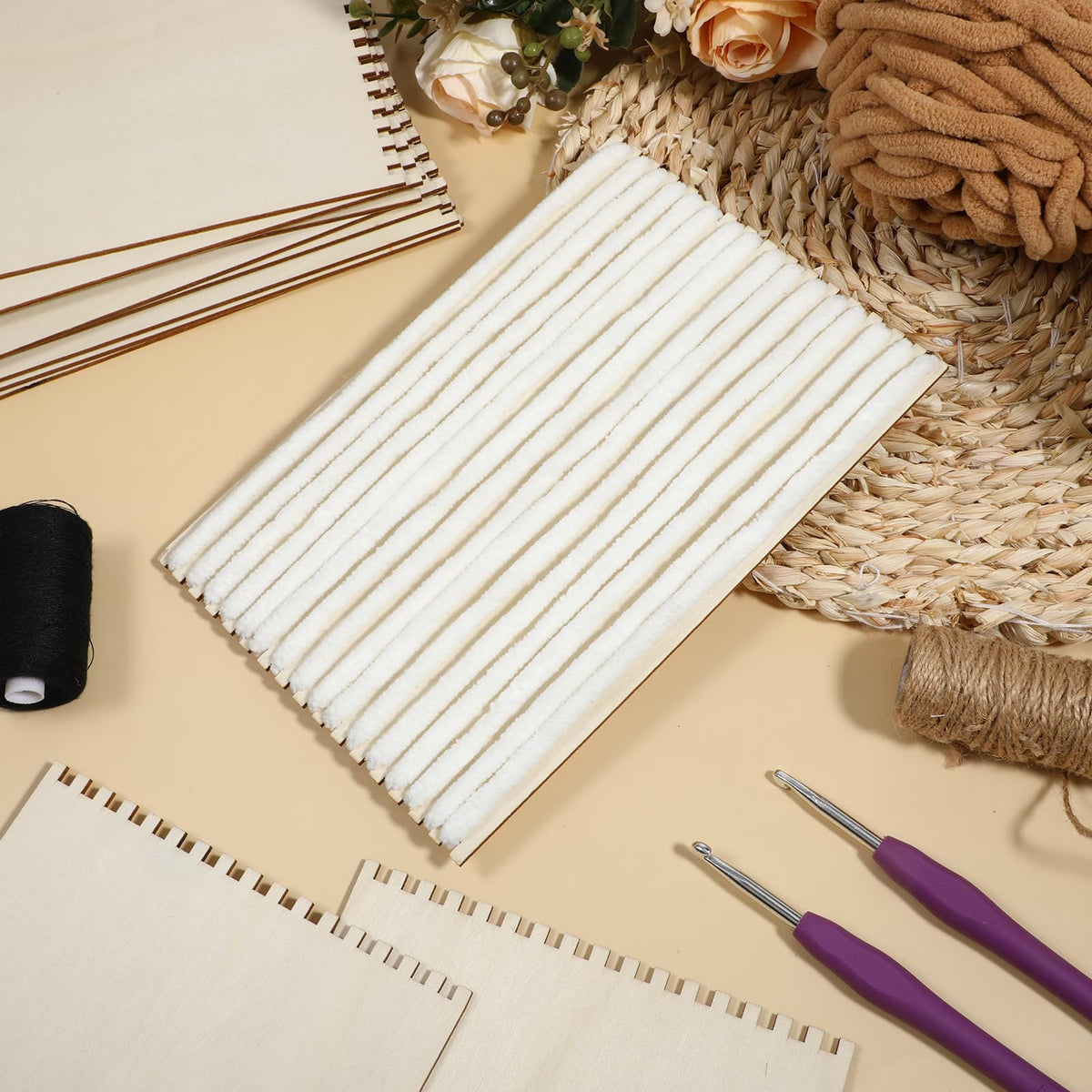 20 Pcs Beginners Wooden Loom Notched Weaving Loom Basket Weaving Tools for Kids Adult Art Craft Activity Jewelry Motor Skills Crochet Knitting Sewing Teaching Educational