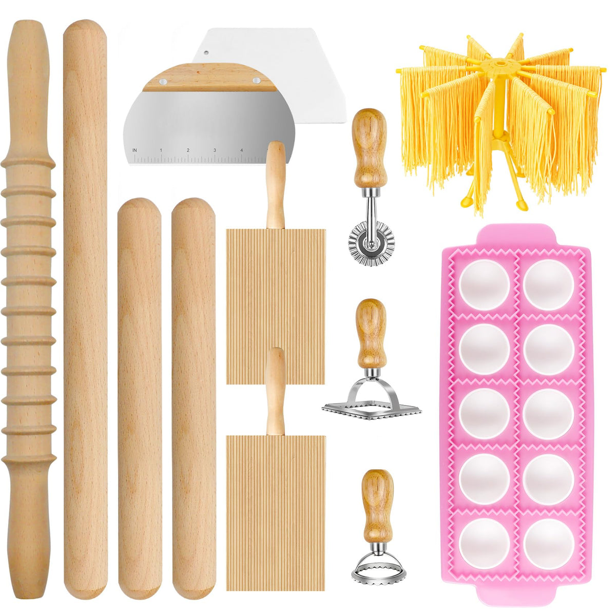 Pasta Making Tools Set, 13 PCS Pasta Making Kit Pasta Making Accessories Homemade Noodle Kit Ravioli Cutter Set