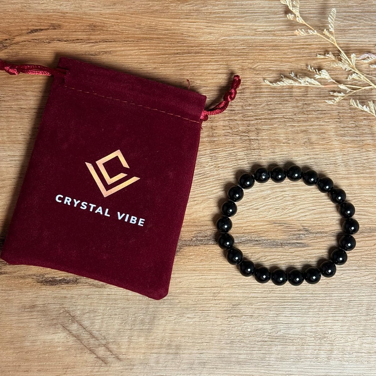 Crystal Vibe Black Obsidian Bracelet - Healing Crystal Bracelet for Spiritual Healing Positive Energy Stress Relief– 8mm Round Black Beaded Bracelets for Women Men - Elastic Adjustable Size