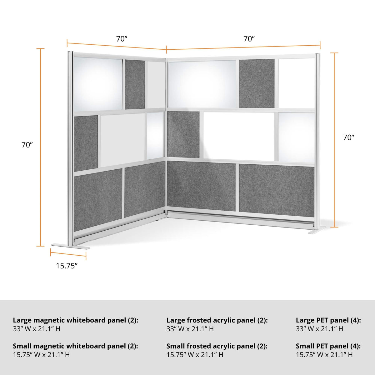 Stand Up Desk Store ReFocus Modular and Expandable Office Partition Wall System (70x70 Starter + 70x70 Extension)