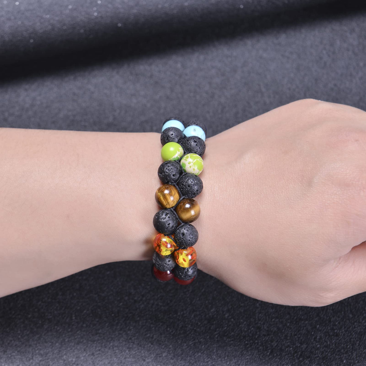GelConnie Chakra Healing Bracelet Lava Rock 7 Chakra Bead Bracelets Stress Relief Yoga Beads Anxiety Bracelet Aromatherapy Essential Oil Diffuser Bracelet Bangle for Women Birthday Gift