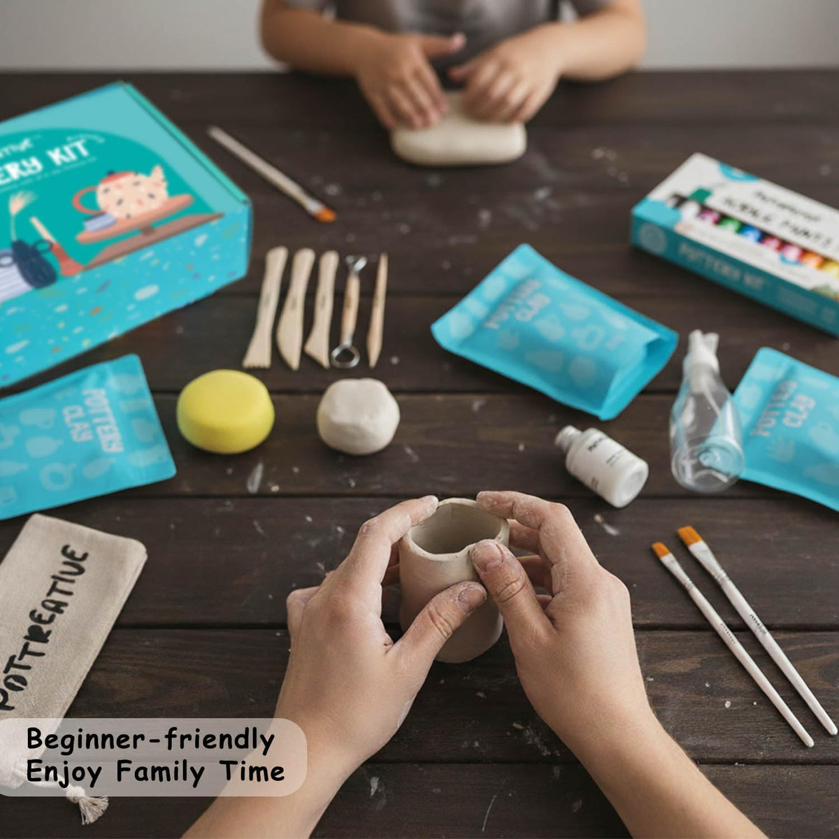 MCOOH Air Dry Clay Kit for Beginners - All-in-One Pottery Set with Sculpting Tools, Paints, Varnish, DIY Craft Kit to Make Trinkets, Home Decor, Gifts