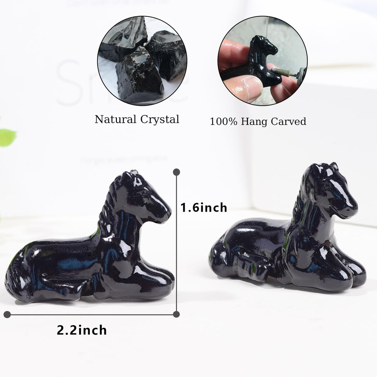 Ytbeoxk 2.2 Inch Black Obsidian Horse Crystal Figurines,Hand-Carved Healing Crystals Decor, Horse Statues Stone Energy Gemstones,in Bedroom Office Meditation Memorial Gifts for Girls and Women