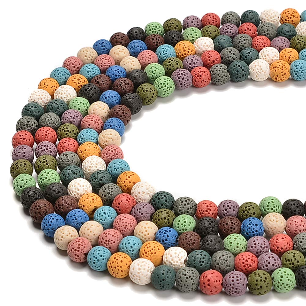 PLTbeads Gorgeous Natural Gemstone Loose Beads Smooth Round Approxi 15.5 inch DIY Bracelet Necklace for Jewelry Making (6mm, Colorful Lava Rock)