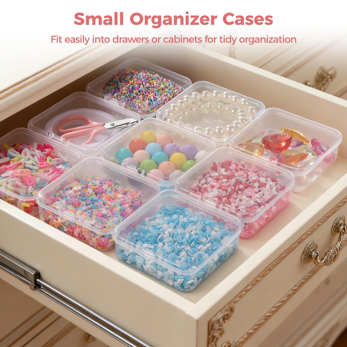 100 Pcs Plastic Bead Storage Containers, 2.2 x 2.2 x 0.8" Small Storage Boxes, Clear Square Containers with Hinged Lids, Mini Organizer Cases for Jewelry, Crafts, Small Items, Parts