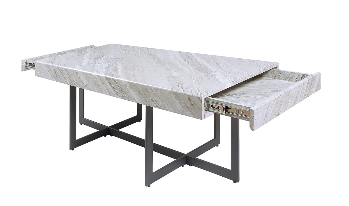Furniture of America Willy Modern Storage Faux Marble Top 2-Piece Coffee and End Table Set for Living Room, Gray