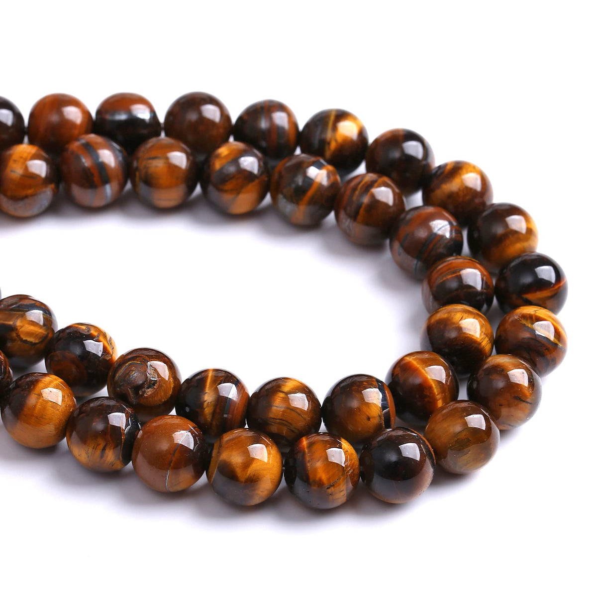 8MM Natural Stone Yellow Tiger Eye Stone with Iron Mine Beads for Jewelry Making DIY Bracelet 2 Strands 90PCS