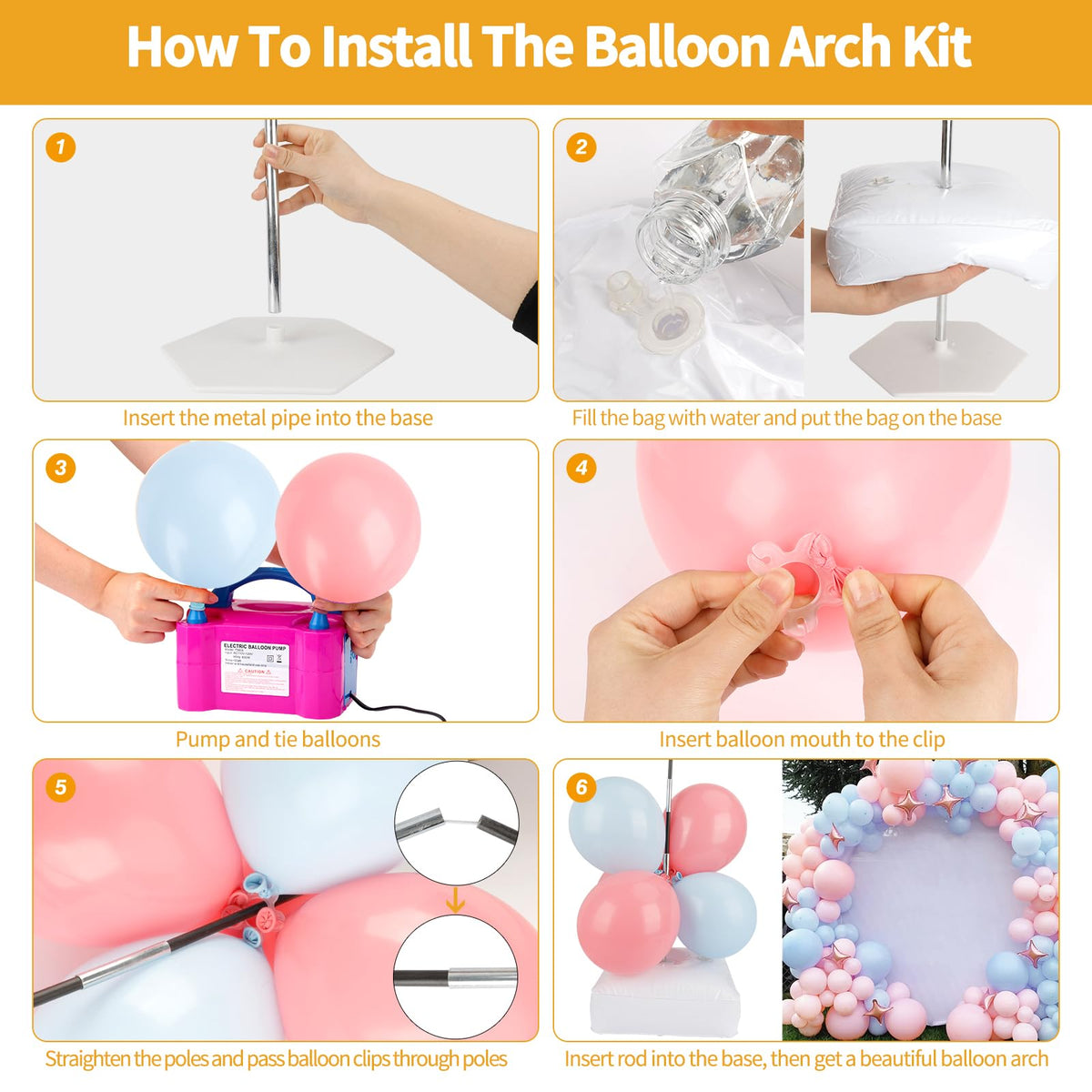 RUBFAC Balloon Arch Kit and Balloon Pump, 10Ft Wide Adjustable Balloon Arch Stand for Floor Frame with Electric Pump Bases Balloon Accessories for Birthday Party Baby Shower Festival Decorations