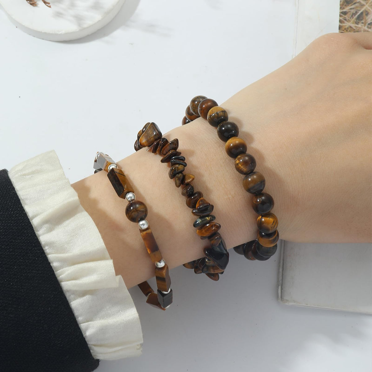 IVY TAILI 3Pcs Tiger Eye Bracelet for Men 8mm Gemstone Bracelet Natural Stone Beaded Bracelets Handmade Stretch Crystal Bracelets Christmas Gifts for Women Girls
