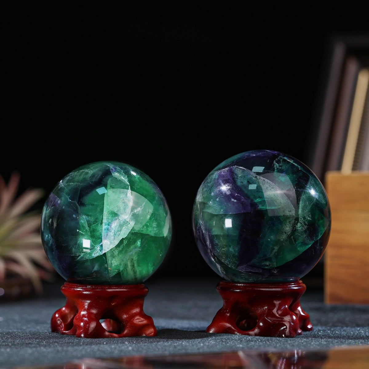 TUMBEELLUWA Fluorite Crystal Ball with Stand for Fortune Teller Witchcraft Divination, Decorative Gemstone Sphere for Home Decor, 51-60 mm