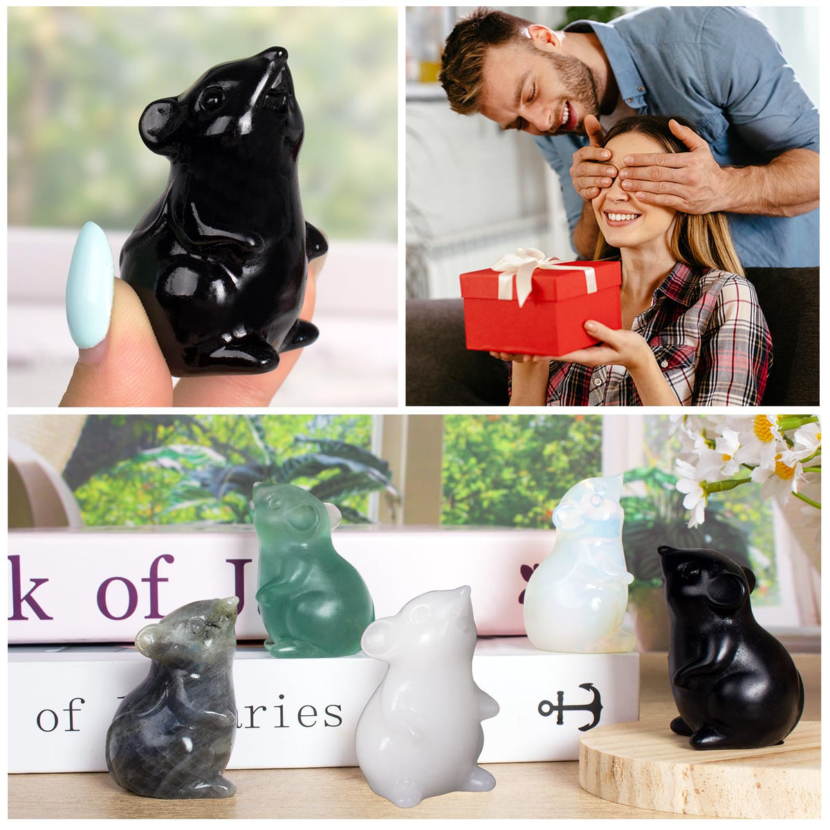 Ytbeoxk Handmade Obsidian Crystal Mouse Figurine Natural Quartz Mouse Sculpture Wealth Attracting Feng Shui Decor Mini Desk Ornament Meditation Crystal Animal.
