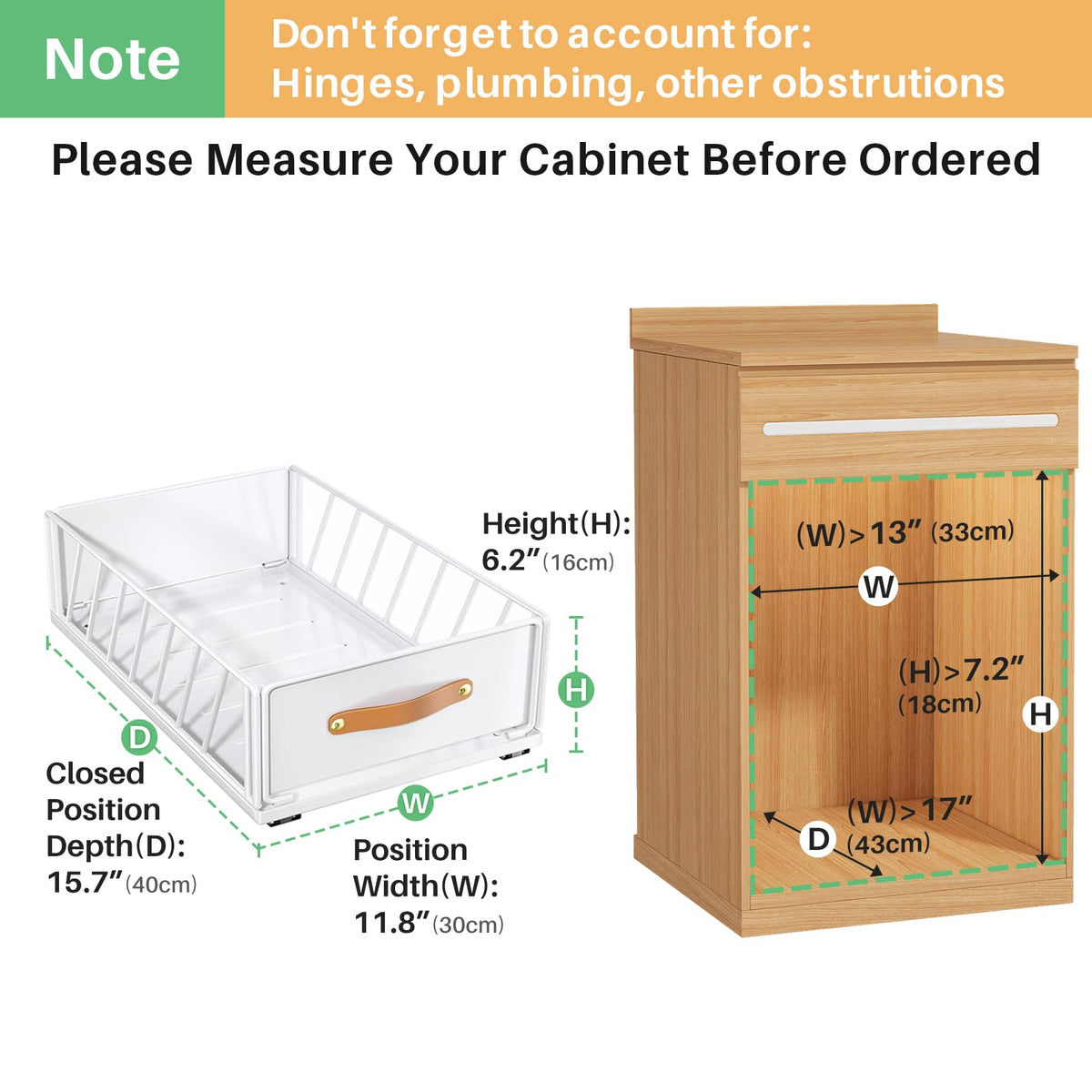Pull out Cabinet Organizer,Heavy Duty Slide out Pantry Shelves Drawer Storage with Adhesive Nano Film,Sliding Mesh Cabinet Basket with Handle for Kitchen, Bathroom, Home, 11.8W" X 15.7"D X 6.2"H,White