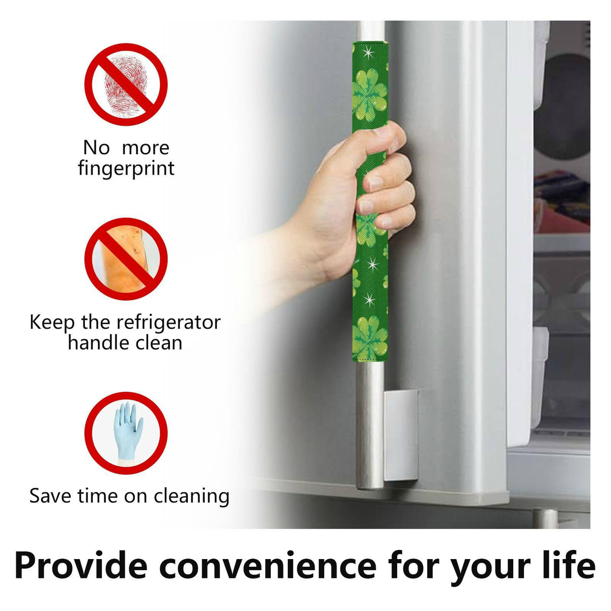 Eionryn St Patricks Day Shamrock Refrigerator Door Handle Covers Clover Stars Green Kitchen Appliances Gloves for Microwave Dishwasher Fridge Door Cloth Protector 2pcs
