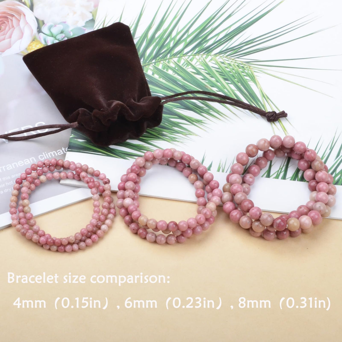 CHCCOYE 4mm Natural Healing Gemstone Bracelet Handmade Yoga Stretch Elastic Bracelet Stress Relief Crystal Jewelry for Men and Women (4mm, Rhodochrosite)