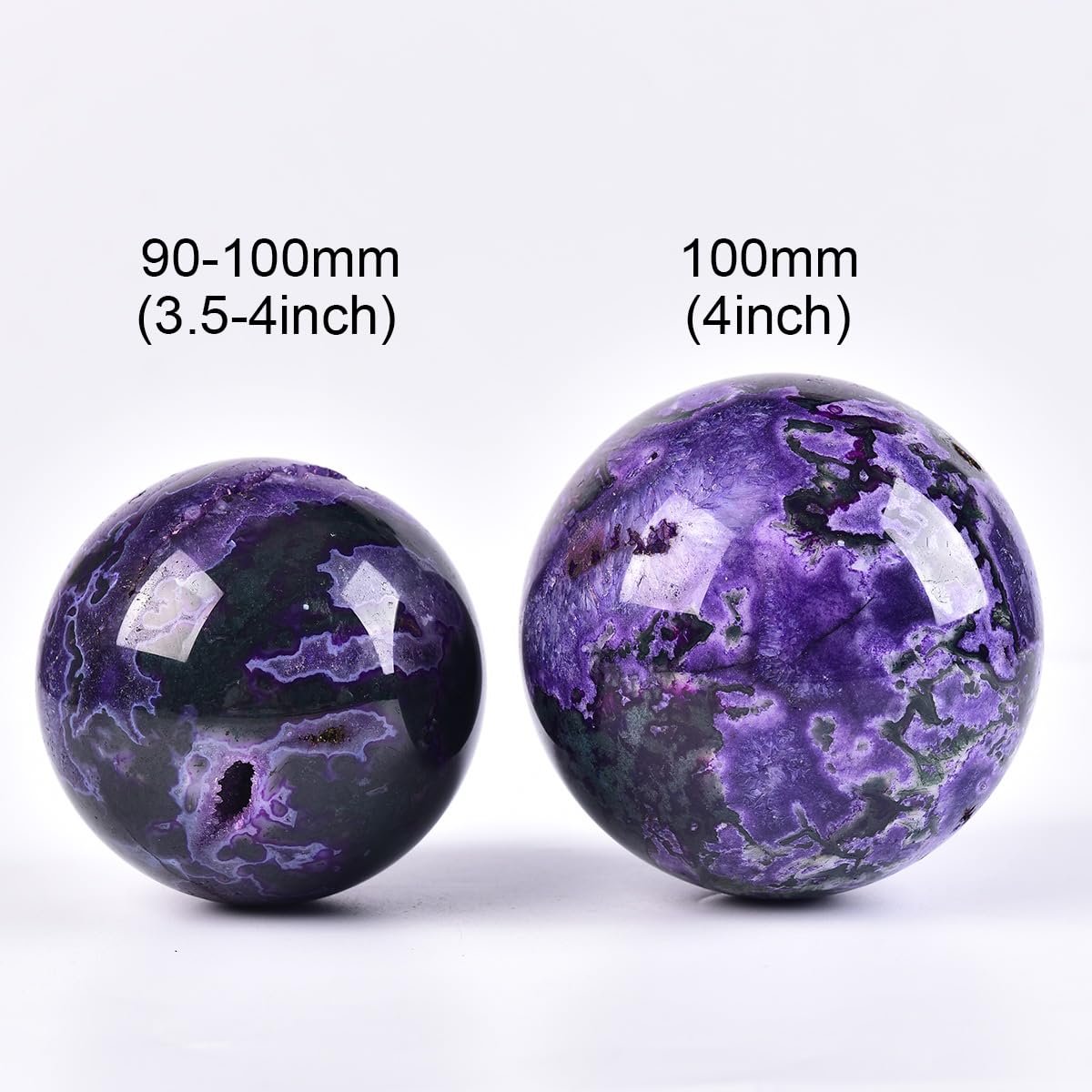 JIC Gem Purple Moss Agate Crystal Sphere Large Quartz Crystal Ball with Stand Healing Ornament Witchcraft Meditation Decor 3.5-4 inch(90-100mm)