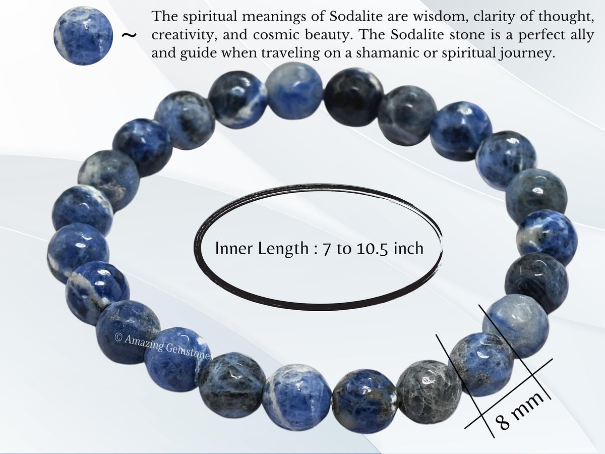 Amazing Gemstone Sodalite Bracelet for Women - Chakra Mens Bracelet Protection Crystals and Healing Stones - Blessing Spiritual Meditation Stocking Stuffers (Faceted Beaded Bracelet)