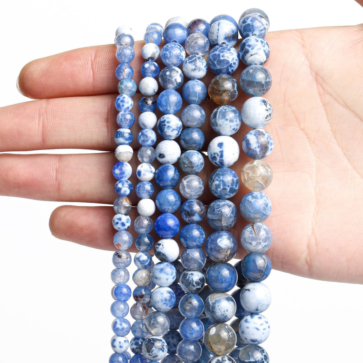 Yochus 60pcs Blue Fire Agate Stone Beads，6mm Healing Power Natural Stone Round Loose Beads for Jewelry Making Earring Necklace DIY Crafts