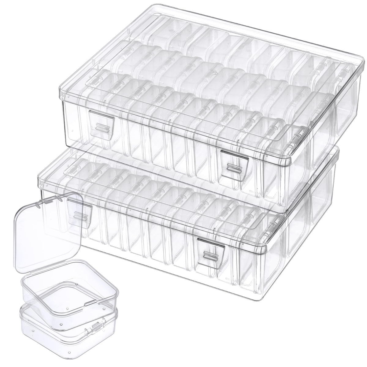 62Pcs Small Bead Organizer Box with Lids - 60Pcs Plastic Mini Bead Organizer Containers Box and 2Pcs Large Craft Storage Boxes for Jewelry Suppliess Nails, Bracelets,Diamonds, Clay Beads, Screws