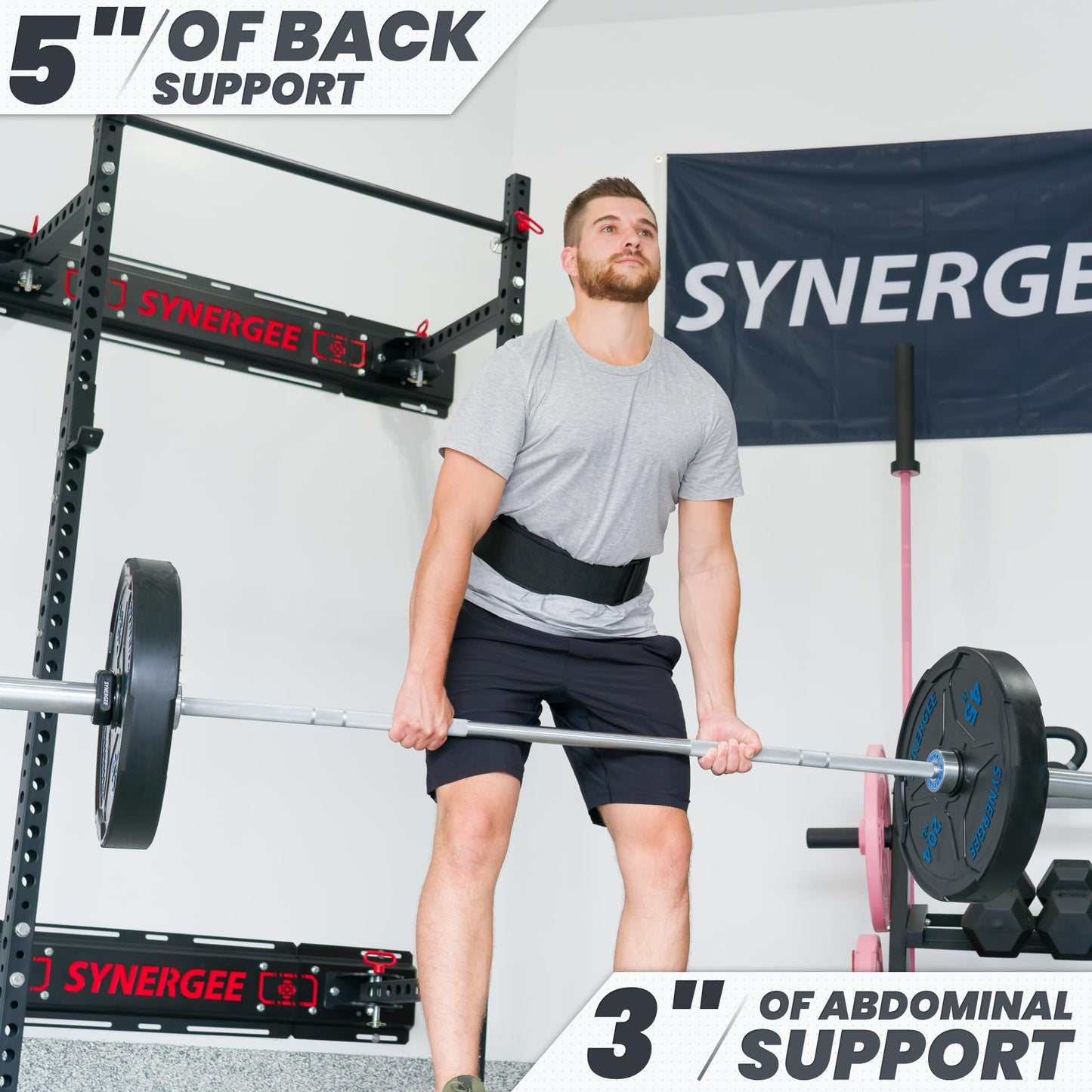 Synergee Weightlifting Belt 5” Padded Support for Squats Deadlifts Powerlifting & Cross Training - X-Large
