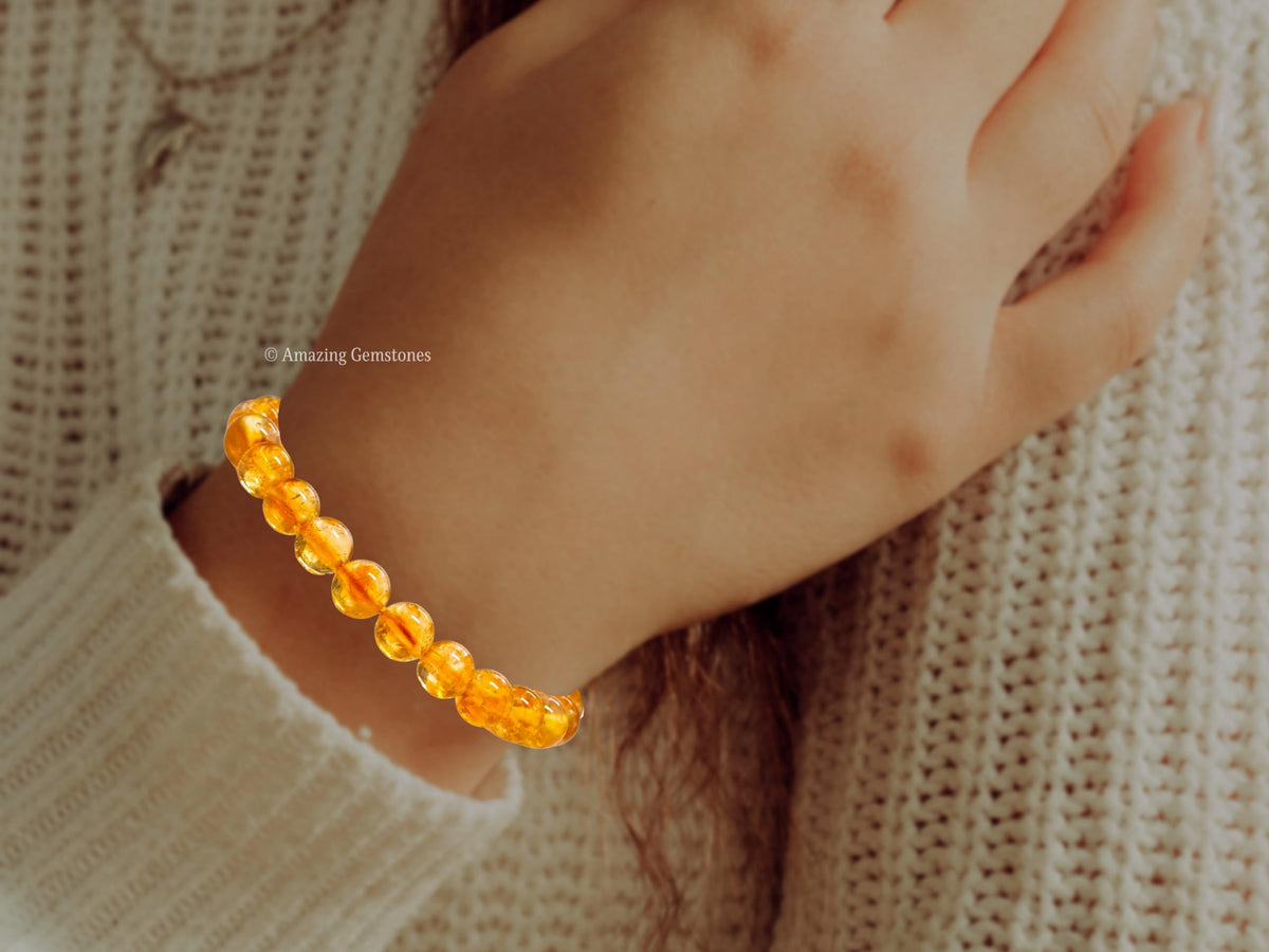 Amazing Gemstone Citrine Bracelet, Gifts For Men & Women - Protection Healing Crystal Bracelet - 8mm Gemstone Beaded Adjustable Bracelet, Pulseras Para Hombres Mujer Stocking Stuffers