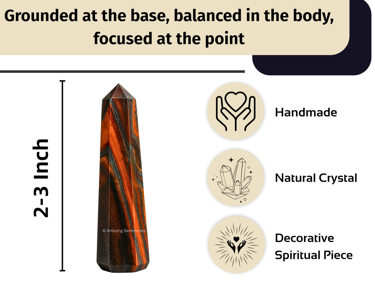 Amazing Gemstone Red Tiger Eye Crystal Towers - Natural Healing Crystal Point Obelisk for Reiki Healing and Crystal Grid (2" to 3" INCH)