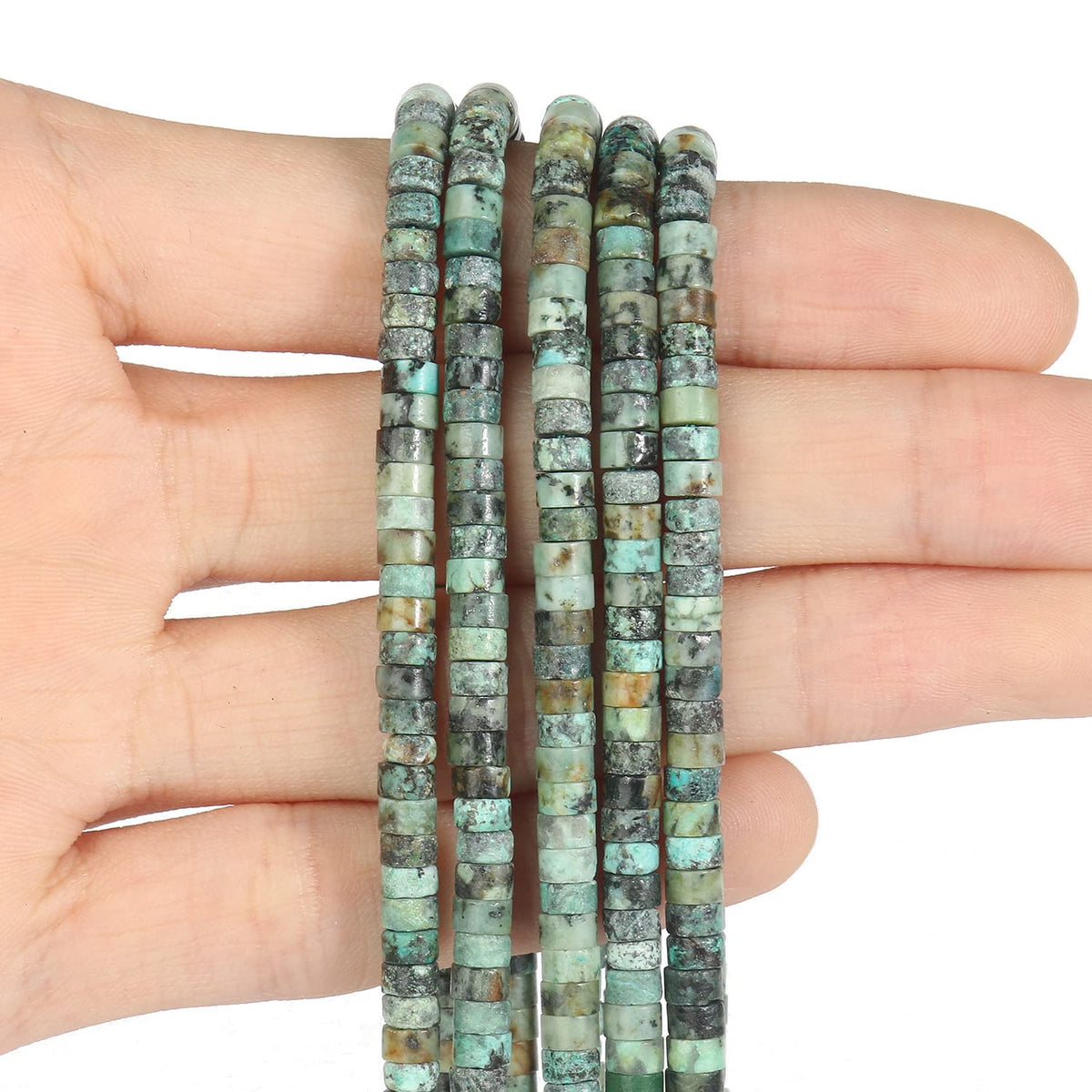 NITOPUPU 150Pcs 4×2mm Natural African Turquoise Spacer Stone Beads for Jewelry Making Supplies, Loose Semi Flat Round Gemstone Tube Beads for Bracelets DIY Crafts