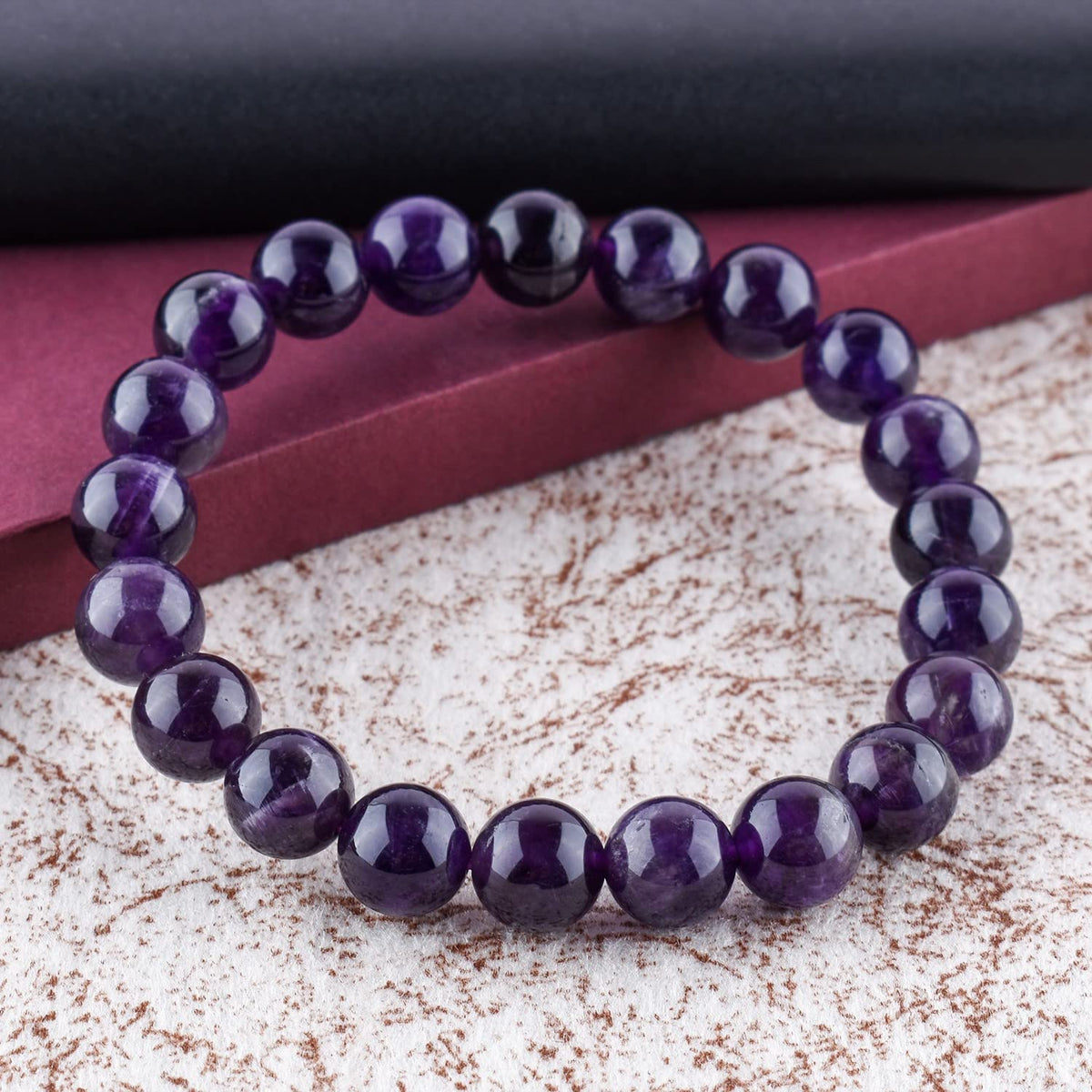 Purification Bracelet Handmade Natural Amethyst Gemstone Bracelet - Chakra Healing Crystals Stretchable Unisex Bracelet - February Birthstone - Genuine Stone Beaded Round Beads 10mm - Yoga - Bracelet