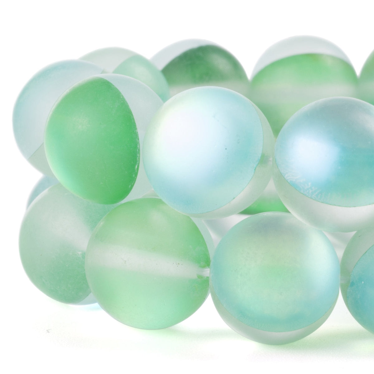 RUBYCA 10mm Round Moonstone Matte Crystal Glass Beads Aura for Jewelry Making Green, 1 Strand