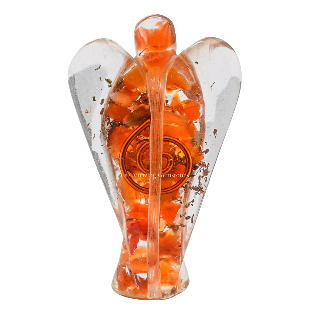 Amazing Gemstone Carnelian Guardian Angel Figurine Pocket Crystal Angel for Protection - Orgone Guardian Angel with Orgonite Layer and Natural Crystal for Healing Gift (2 Inch, Organite)