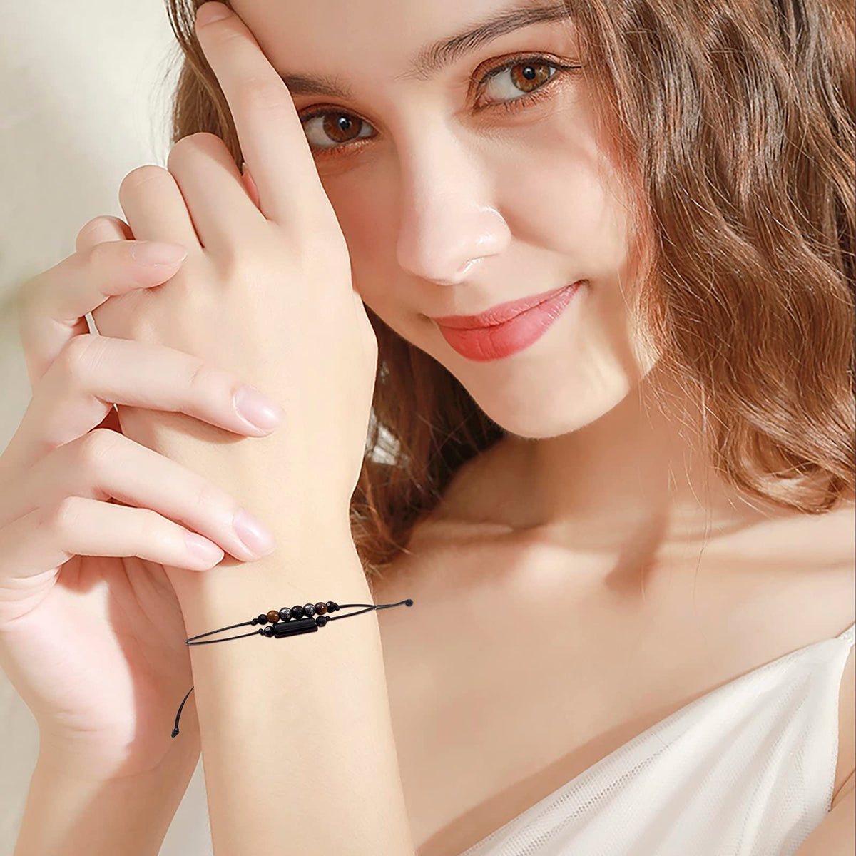 MTJAHPS Protection Bracelet, empath protection, black obsidian Crystals and Healing Stones Bracelet for Women ，Luck ，Anxiety and Stress Clam Bracelet (Protection)