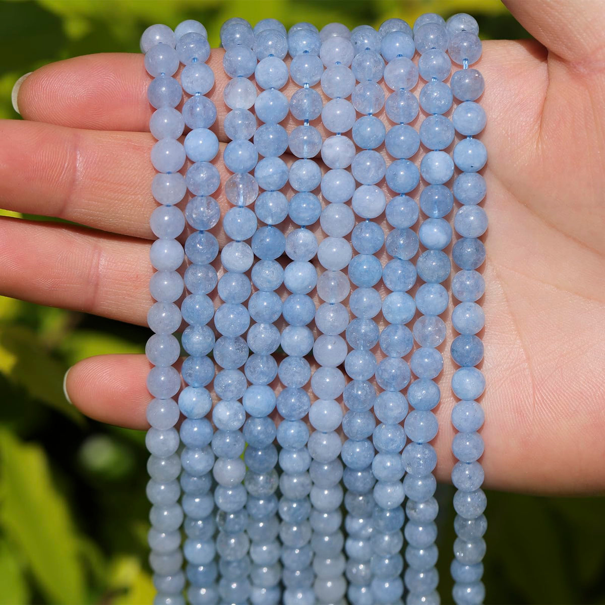 6mm Natural Stone Beads 65pcs Aquamarine Polished Round Smooth Crystal Loose Gemstone Beads for Jewelry Making DIY Bracelet Necklace Earring Crafts Supplies