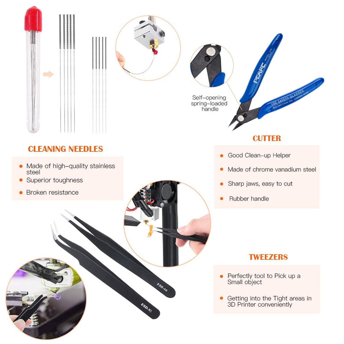 OLYCRAFT 23PCS 3D Printer Tool 3D Printer Nozzle Cleaning Tool Removal Tool Kit Includes Putty Knife, Wire Brush, Wire Flush Cutter, Scraper Knife, Diamond Files and Tweezer for Cleaning 3D Printer