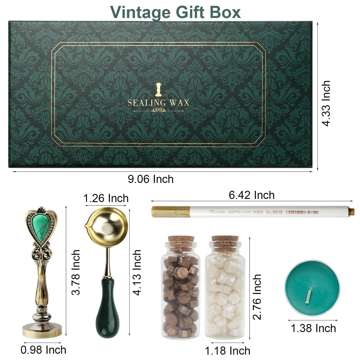 Letter Wax Seal Stamp Kit, Andotopee Wax Seal Kit Initial Alphabet V Sealing Wax Stamp Head 3pcs, Vintage Wax Stamp Seal Kit with Wax Seal Beads, Wax Seal Warmer Tools, Wax Seal Pen, Gift Box Set