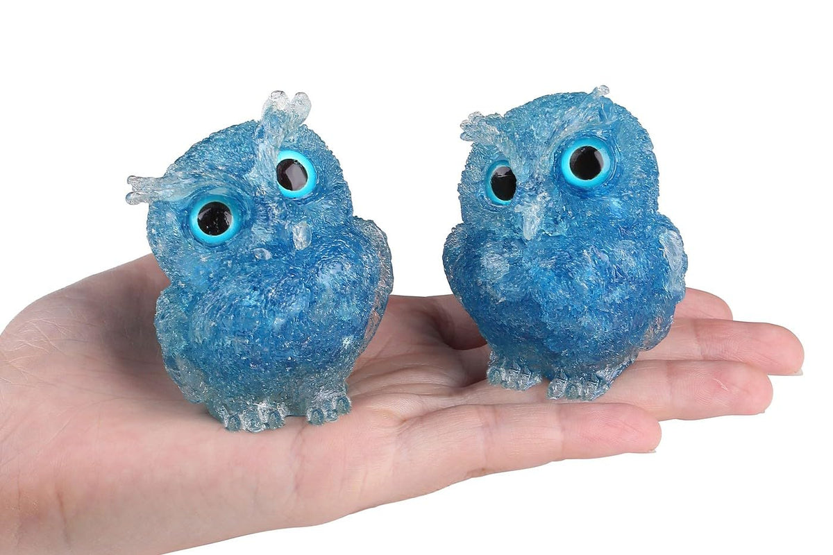 LAIDANLA Aquamarine 2.4" Owl Statue Natural Healing Crystal Cute Owl Animal Figurine Pocket Sculpture Reiki Spiritual Energy Gemstone Home Office Room Desk Decor Gifts for Women Men
