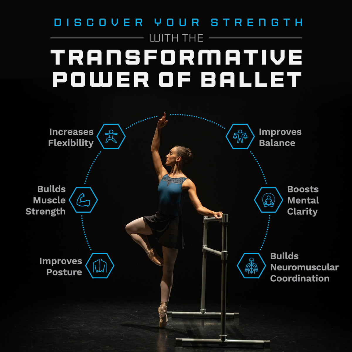 VITA Barre Portable Freestanding Double Ballet Barre, Prodigy, 6 Ft Bars, Teal | Adjustable Height, USA Made, Home or Gym Exercise Equipment for Kids & Adults | Dance, Fitness, Pilates