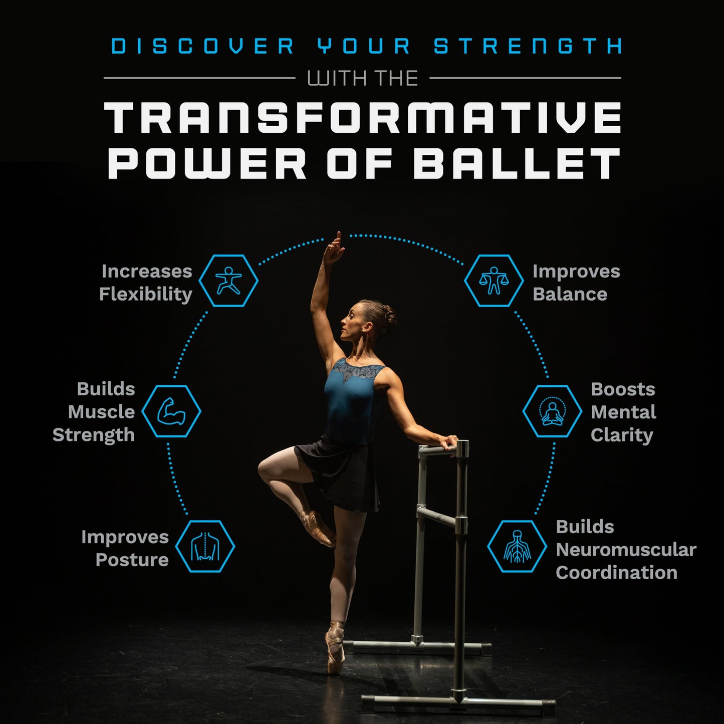 VITA Barre Portable Freestanding Double Ballet Barre, Extreme, 14 Ft Bars, Teal, Steel | Fixed Height, Made in USA, Home or Gym Exercise Equipment for Kids & Adults | Dance, Fitness, Pilates