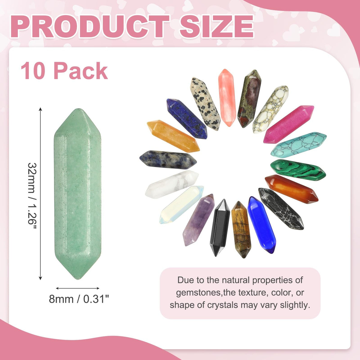MECCANIXITY 10 Pack Green Aventurine Quartz Crystals, Polished Crystals Bulk Hexagonal Shaped Meditation Gemstone for Jewelry Making Energy Balance Accessories Gifts