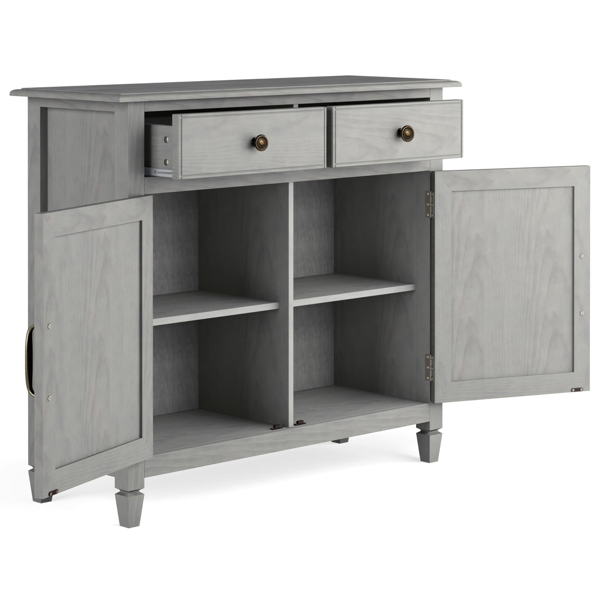 SIMPLIHOME Connaught 40-inch Wide Solid Wood Storage Cabinet in Fog Grey for Entryway, Living Room, Organizer for Hats, Gloves, Shoes, Keys, Slim Design, Traditional Style