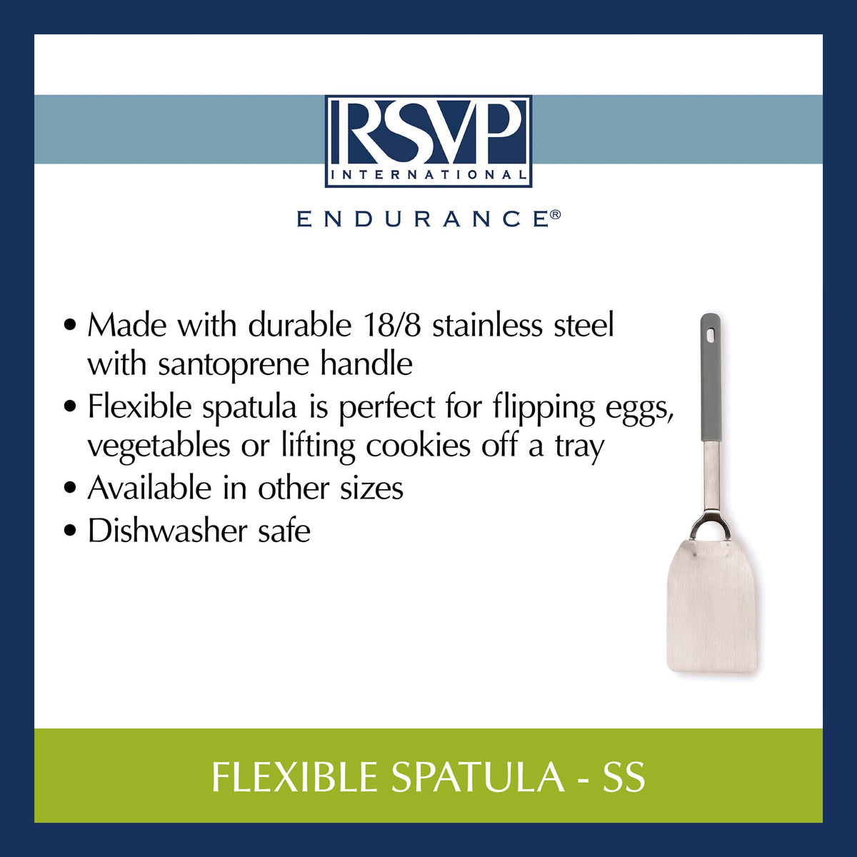 RSVP International Endurance Kitchen Tool Collection Flexible Stainless Steel, Dishwasher Safe, Spatula