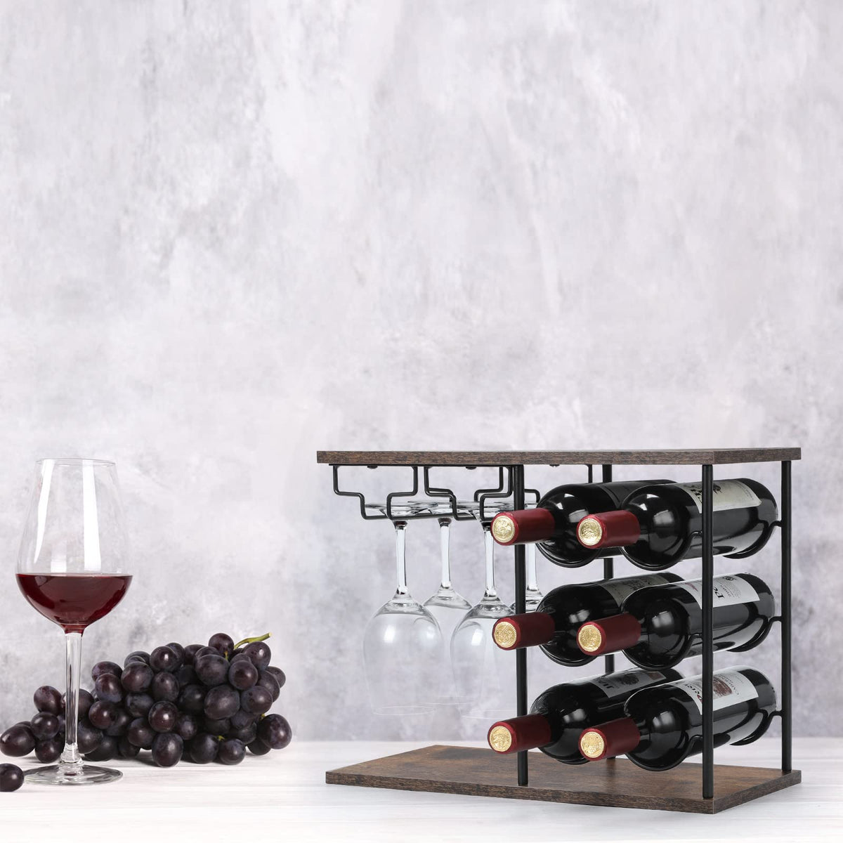 MOOACE Countertop Wine Rack, Wine Bottle Rack with Glass Holder
