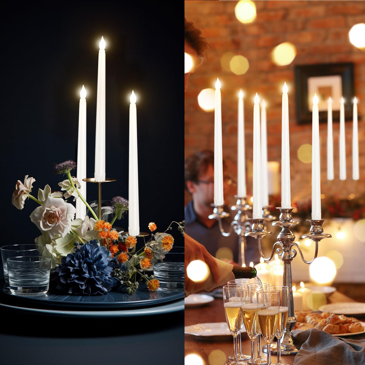 Bazayona 96pcs Flameless Flickering LED Taper Candles Bulk Battery Operated Candles for Christmas Halloween Birthday Wedding Party, (Ivory, 11 inch, 96pcs)