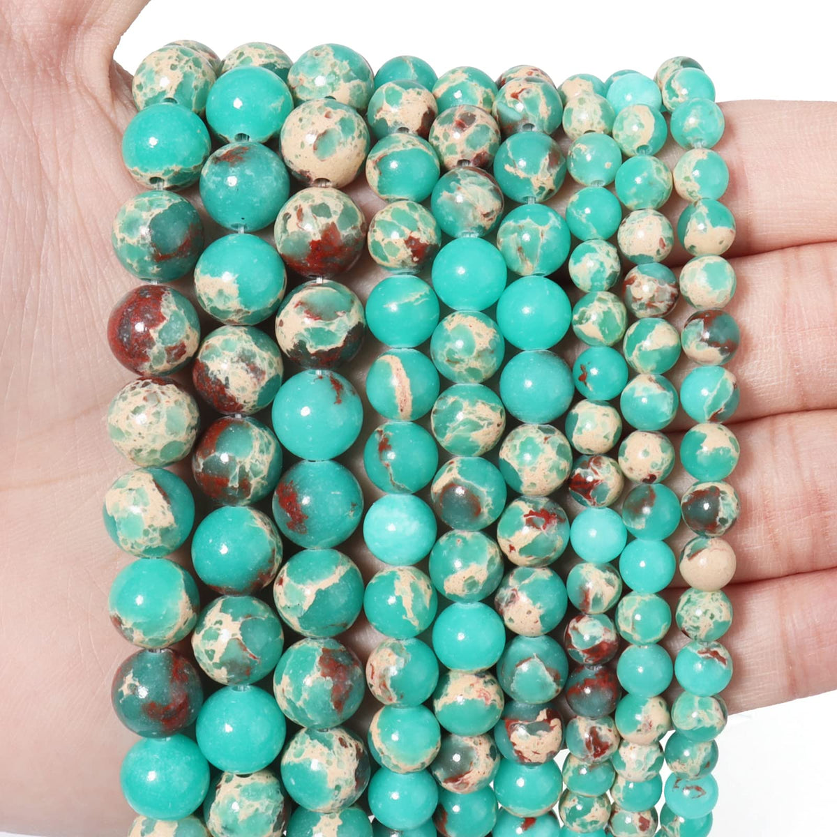 60pcs 6mm Natural Stone Beads Green Snakeskin Jasper Beads Energy Crystal Healing Power Gemstone for Jewelry Making, DIY Bracelet Necklace