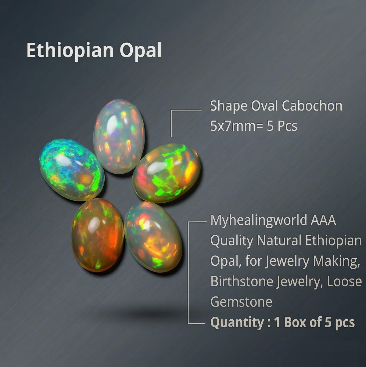Myhealingworld Natural Ethiopian Opal 5x7mm oval cabochon AAA quality loose calibrated gemstones for jewelry making oval 5x7mm - 5 stones