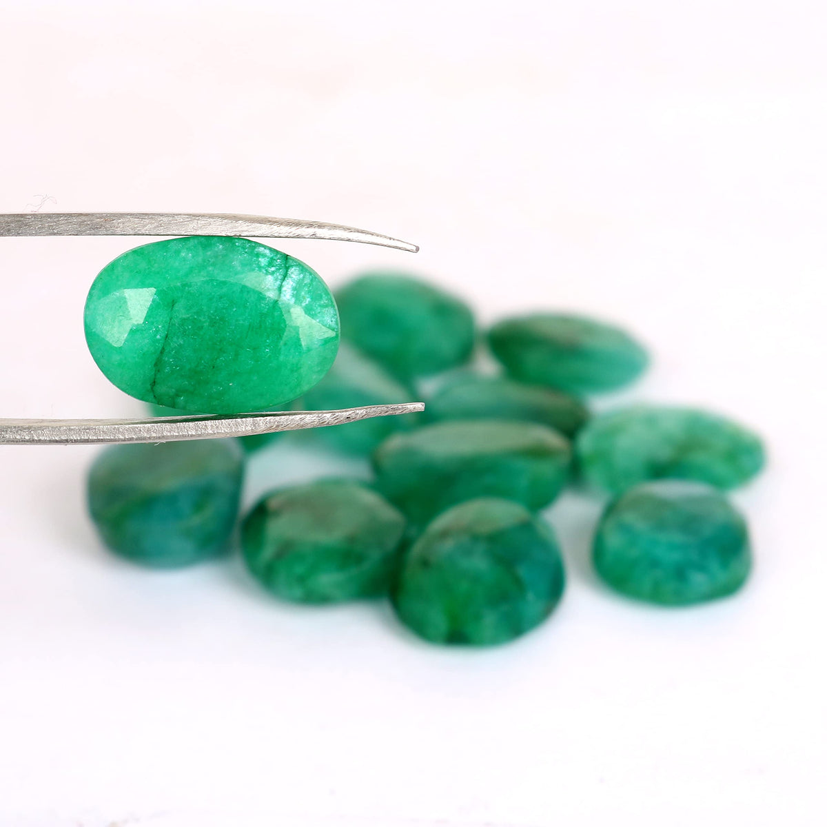 REAL-GEMS Natural Green Emerald 60.00 Ct./12 Pcs Brilliant Oval Cut Faceted Green Emerald Loose Gemstones Lot For Jewelry Making