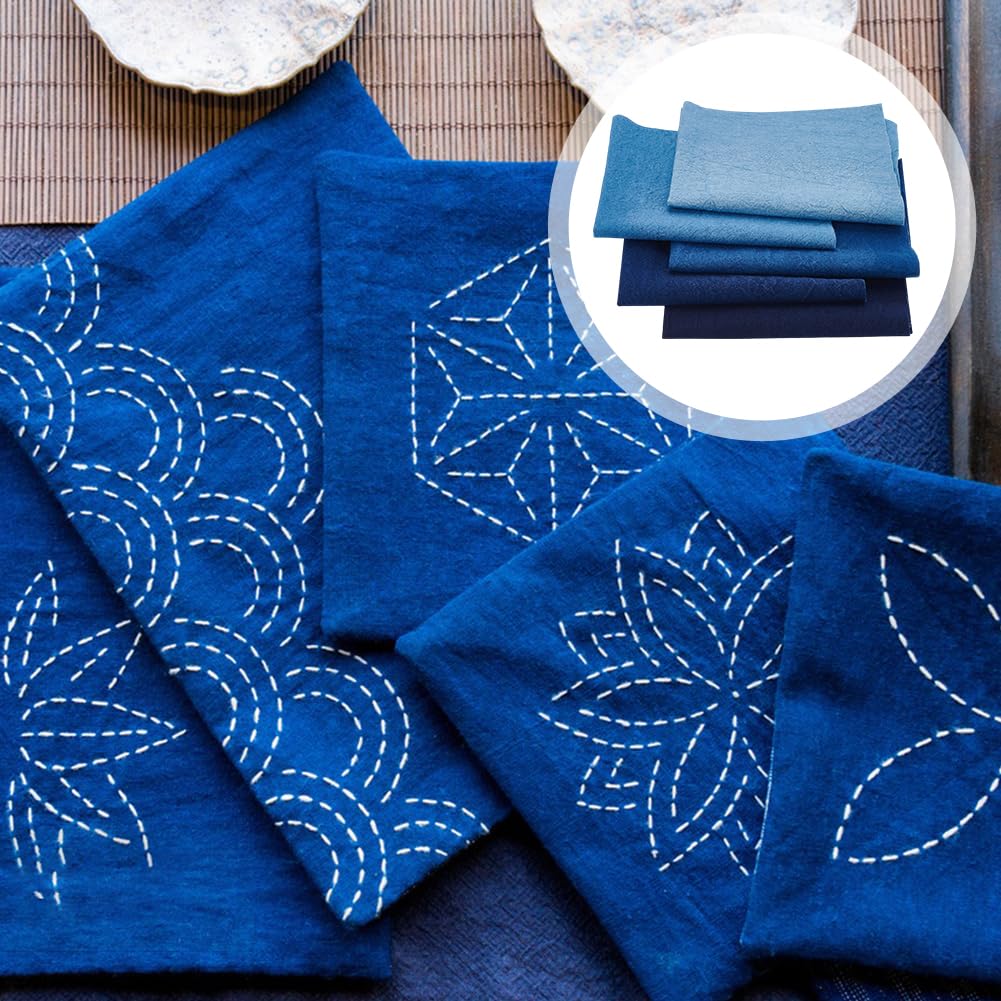 FREEBLOSS 10Pcs Sashiko Fabric Sashiko Mending Kit Patchwork Cotton Quilt Fabric Pre-Cut for Sewing Quilting Supplies Fabrics Squares 9.84 * 9.84''