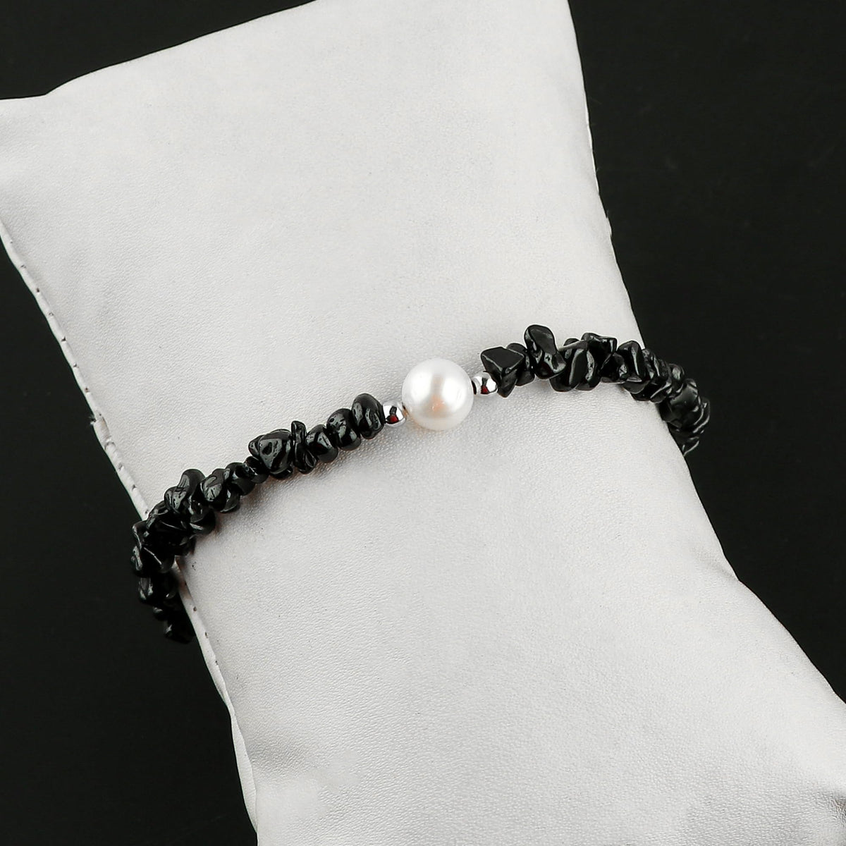 CRYSTALIS Natural Black-Spinel Beads Slider Bolo Bracelet with Elegant Pearl, Uncut Chips Nuggets Crystals, Chakra Healing Gemstone, Women Jewelry, 925 Sterling Silver Slider 10 inch